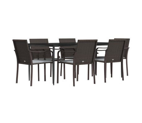 vidaXL Ensemble &agrave; manger de jardin 7 pcs coussins r&eacute;sine tress&eacute;e acier