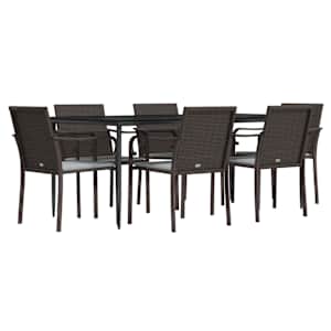 vidaXL Ensemble &agrave; manger de jardin 7 pcs coussins r&eacute;sine tress&eacute;e acier