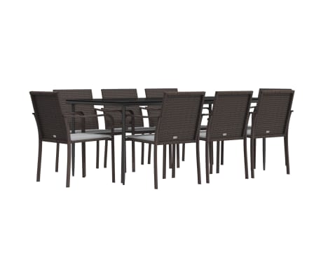 vidaXL Ensemble &agrave; manger de jardin 9 pcs coussins r&eacute;sine tress&eacute;e acier