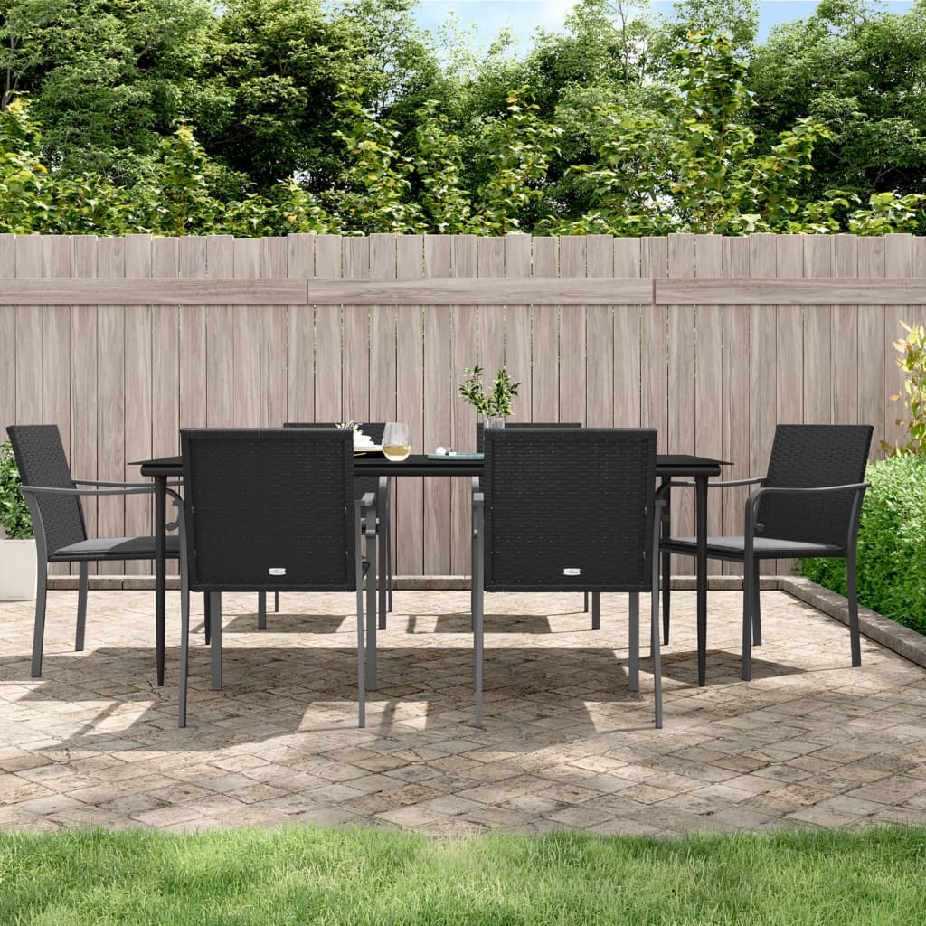 vida XL 7-tlg. Garten-Essgruppe mit Kissen Poly Rattan und Stahl