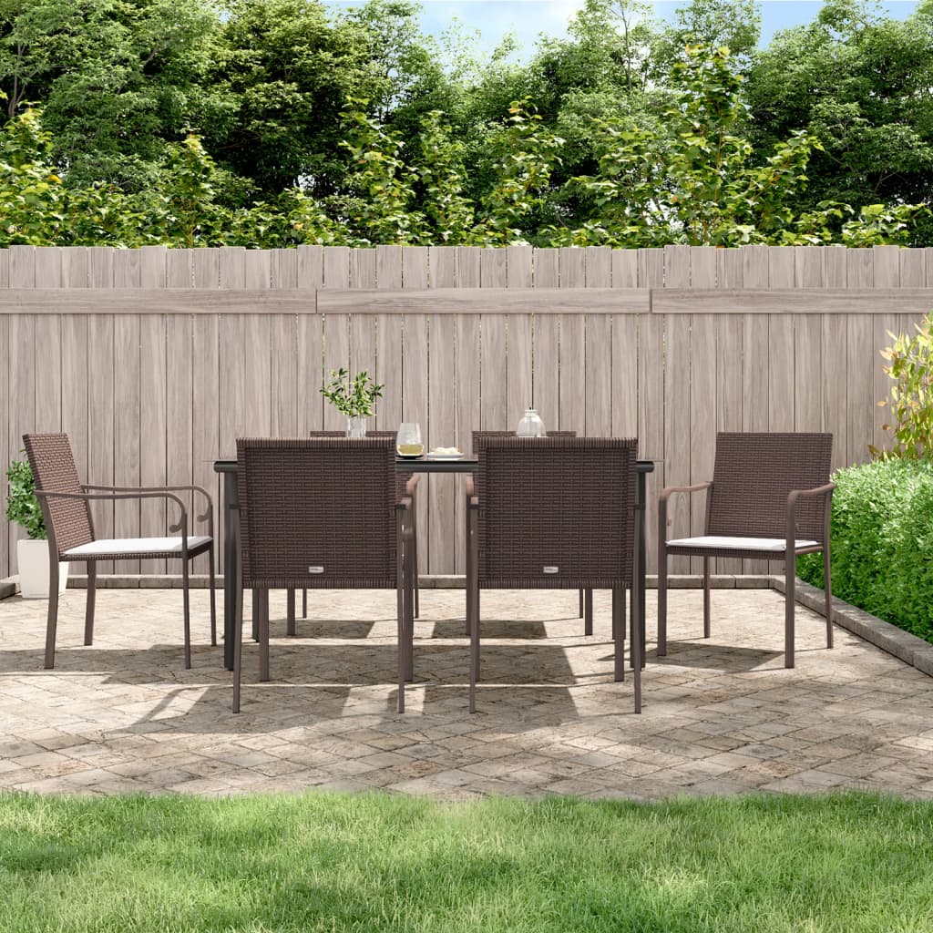 vida XL 7-tlg. Garten-Essgruppe mit Kissen Poly Rattan und Stahl