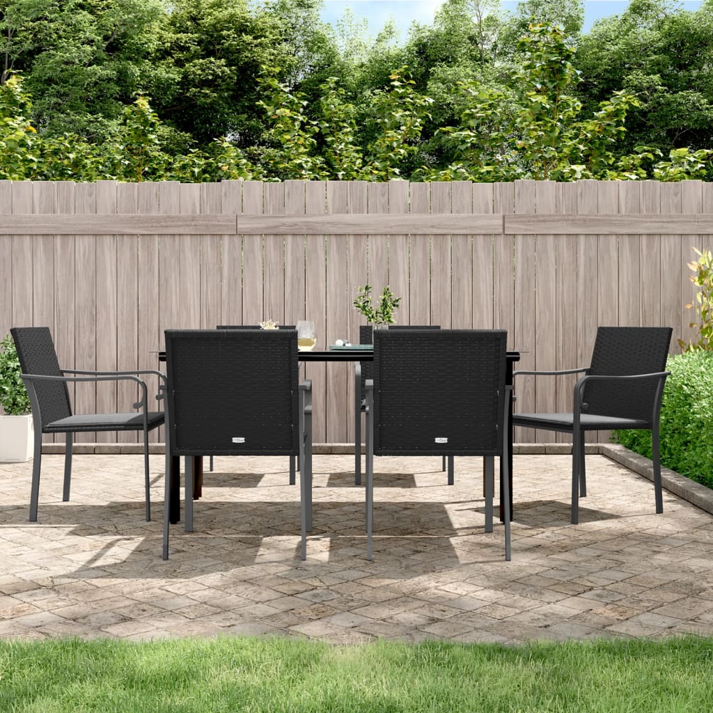 vida XL 7-tlg. Garten-Essgruppe mit Kissen Poly Rattan und Stahl