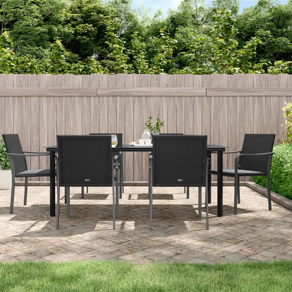vida XL 7-tlg. Garten-Essgruppe mit Kissen Poly Rattan und Stahl