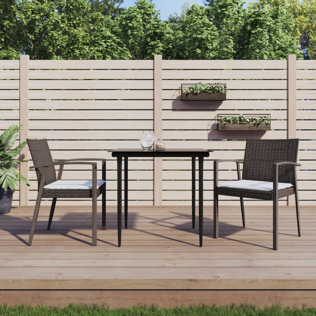 vidaXL 3-tlg. Garten-Essgruppe mit Kissen Poly Rattan und Stahl