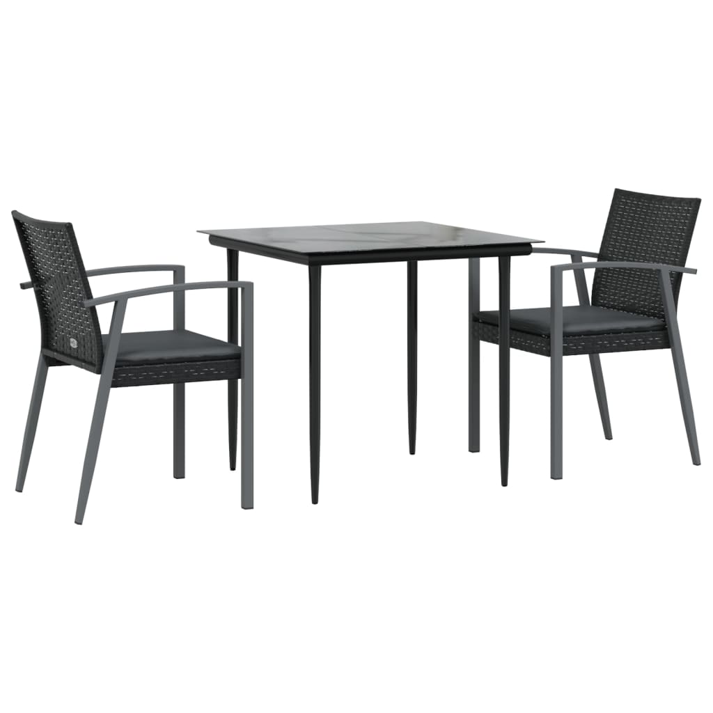 vidaXL 3-delige Tuinset met kussens poly rattan en staal