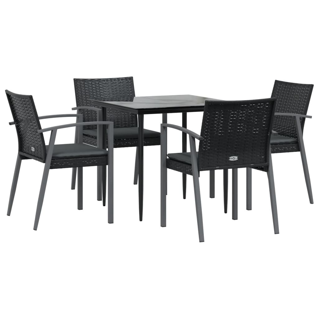 vidaXL 5-delige Tuinset met kussens poly rattan en staal
