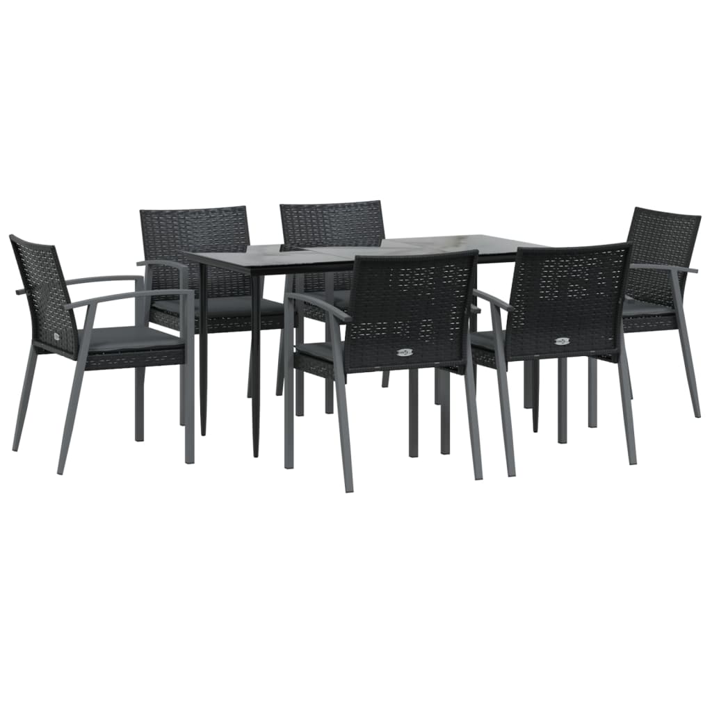vidaXL 7-delige Tuinset met kussens poly rattan en staal