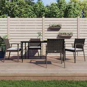 Vrtna jedilna garnitura 5-delna z blazinami poli ratan jeklo