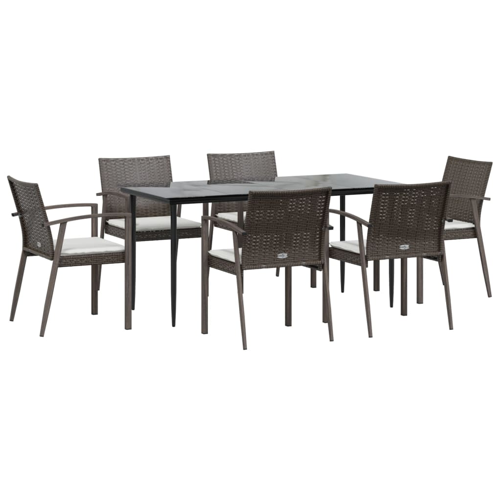 vidaXL 7-delige Tuinset met kussens poly rattan en staal afbeelding