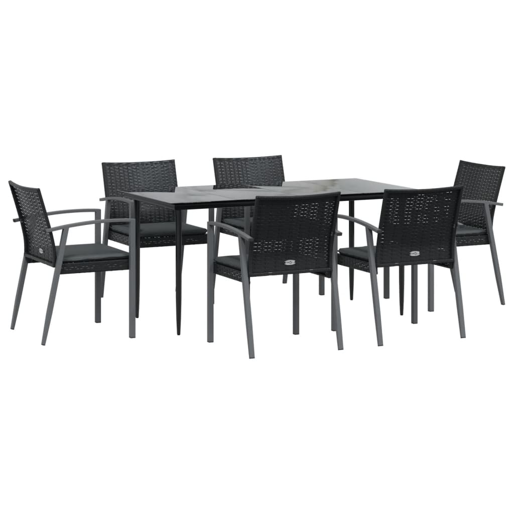 vidaXL 7-delige Tuinset met kussens poly rattan en staal