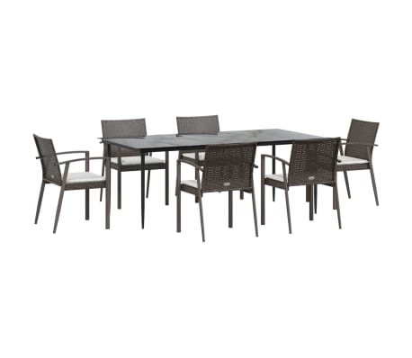 vidaXL Ensemble &agrave; manger de jardin 7 pcs coussins r&eacute;sine tress&eacute;e acier