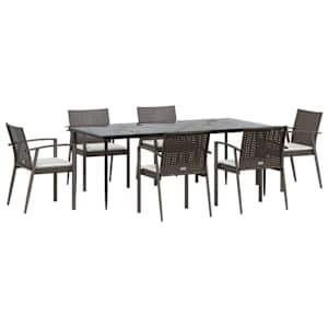 vidaXL Ensemble &agrave; manger de jardin 7 pcs coussins r&eacute;sine tress&eacute;e acier