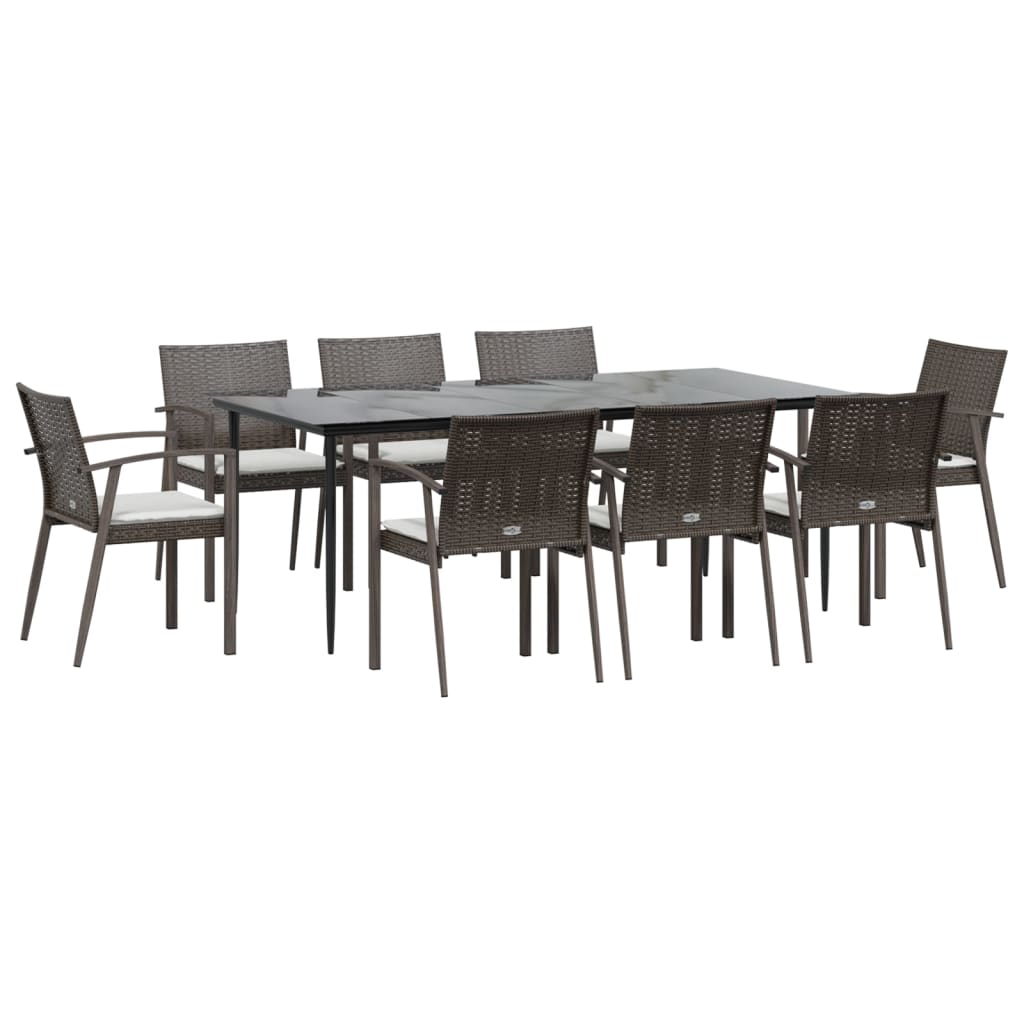 vidaXL 9-delige Tuinset met kussens poly rattan en staal afbeelding