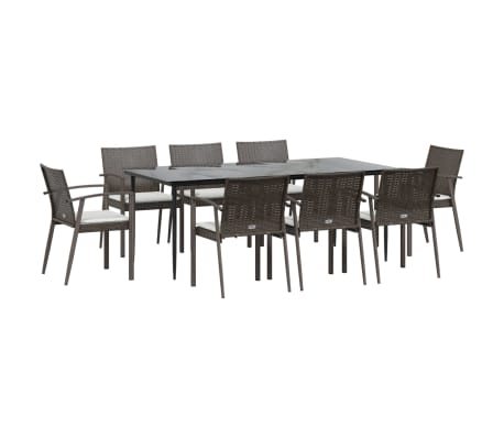 vidaXL Ensemble &agrave; manger de jardin 9 pcs coussins r&eacute;sine tress&eacute;e acier