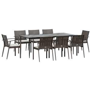 vidaXL Ensemble &agrave; manger de jardin 9 pcs coussins r&eacute;sine tress&eacute;e acier