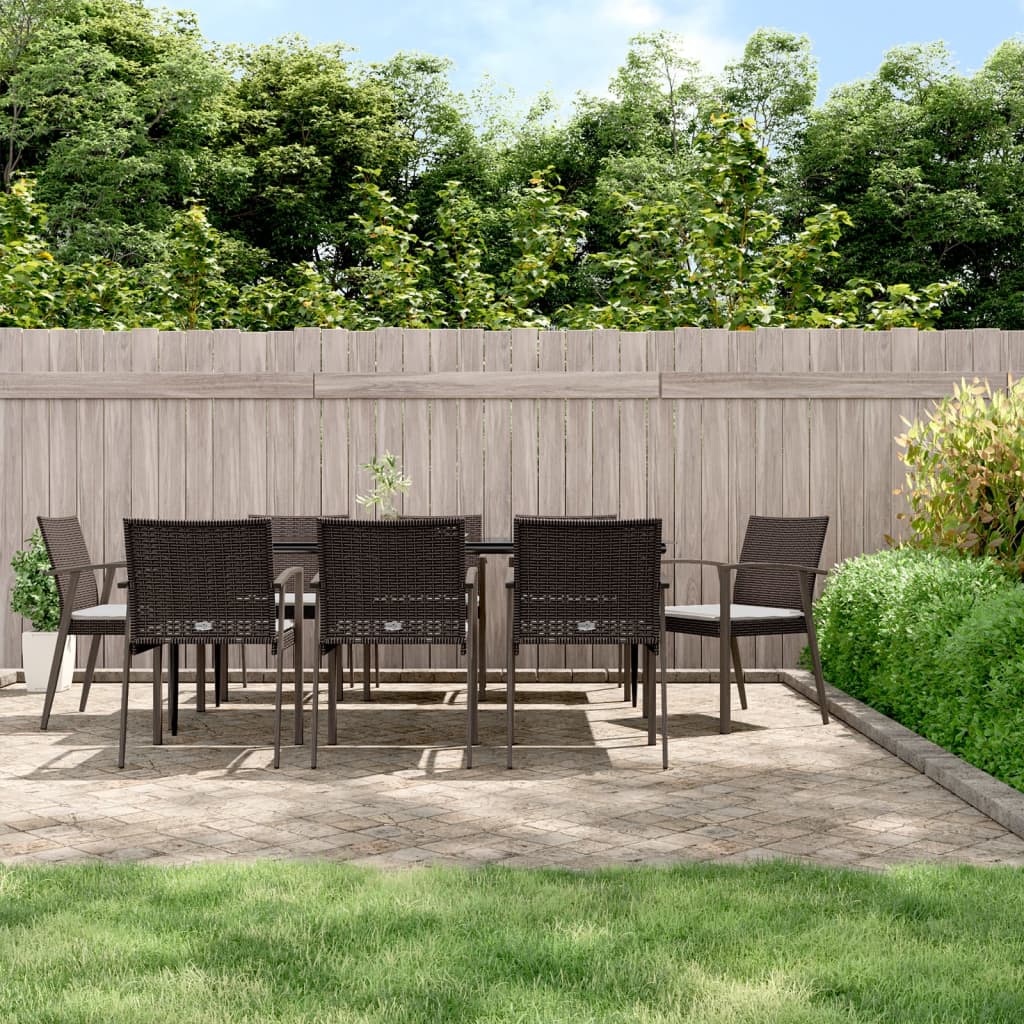 vida XL 9-tlg. Garten-Essgruppe mit Kissen Poly Rattan und Stahl