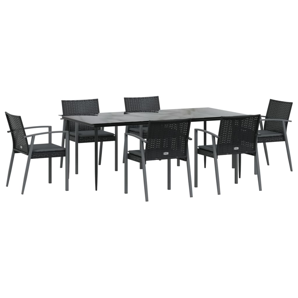 vidaXL 7-delige Tuinset met kussens poly rattan en staal