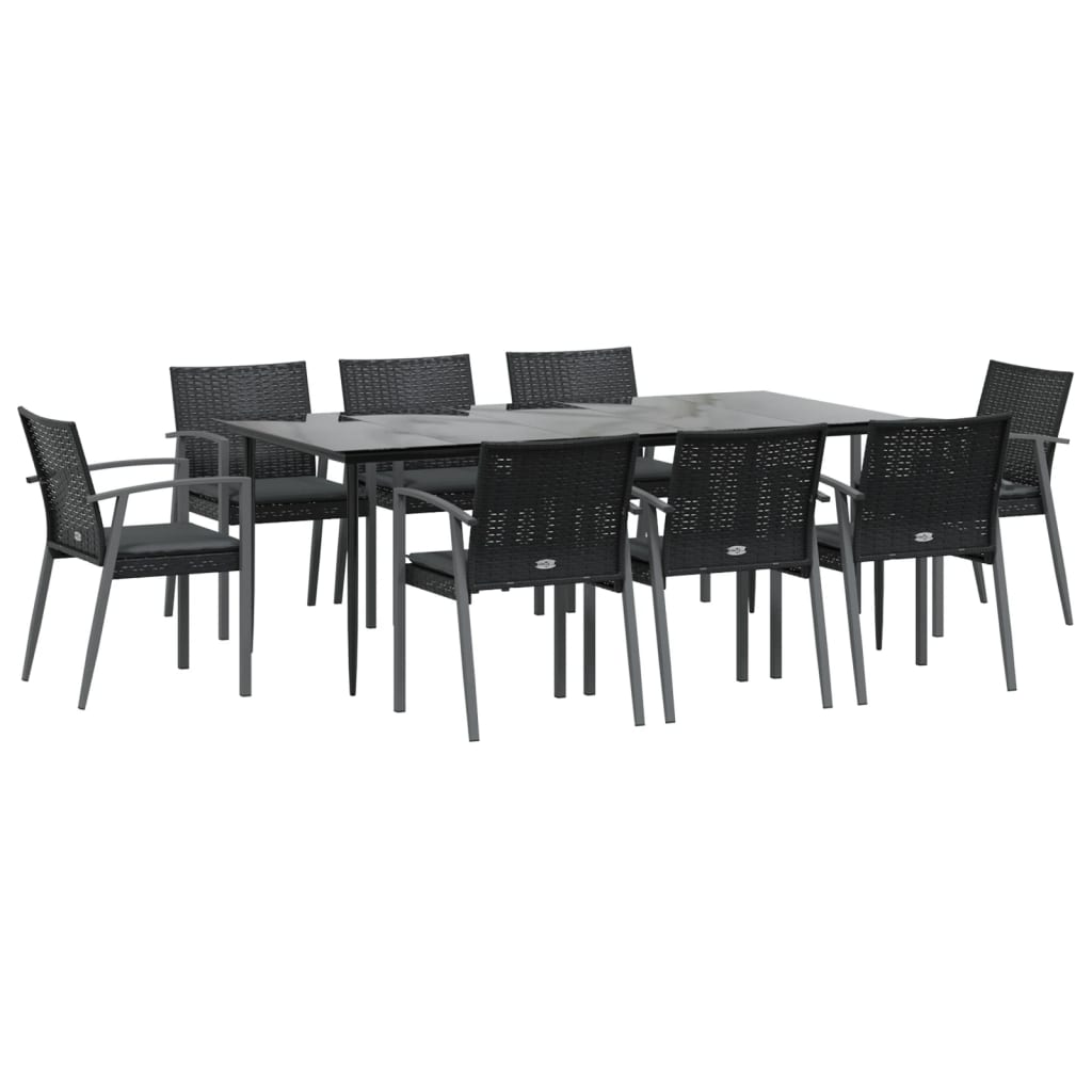 vidaXL 9-delige Tuinset met kussens poly rattan en staal