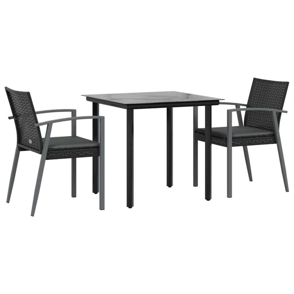 vidaXL 3-delige Tuinset met kussens poly rattan en staal