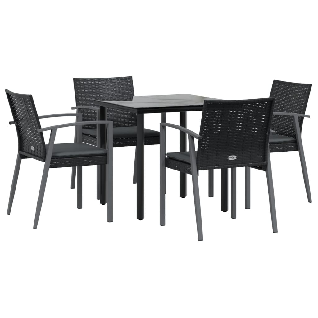 vidaXL 5-delige Tuinset met kussens poly rattan en staal