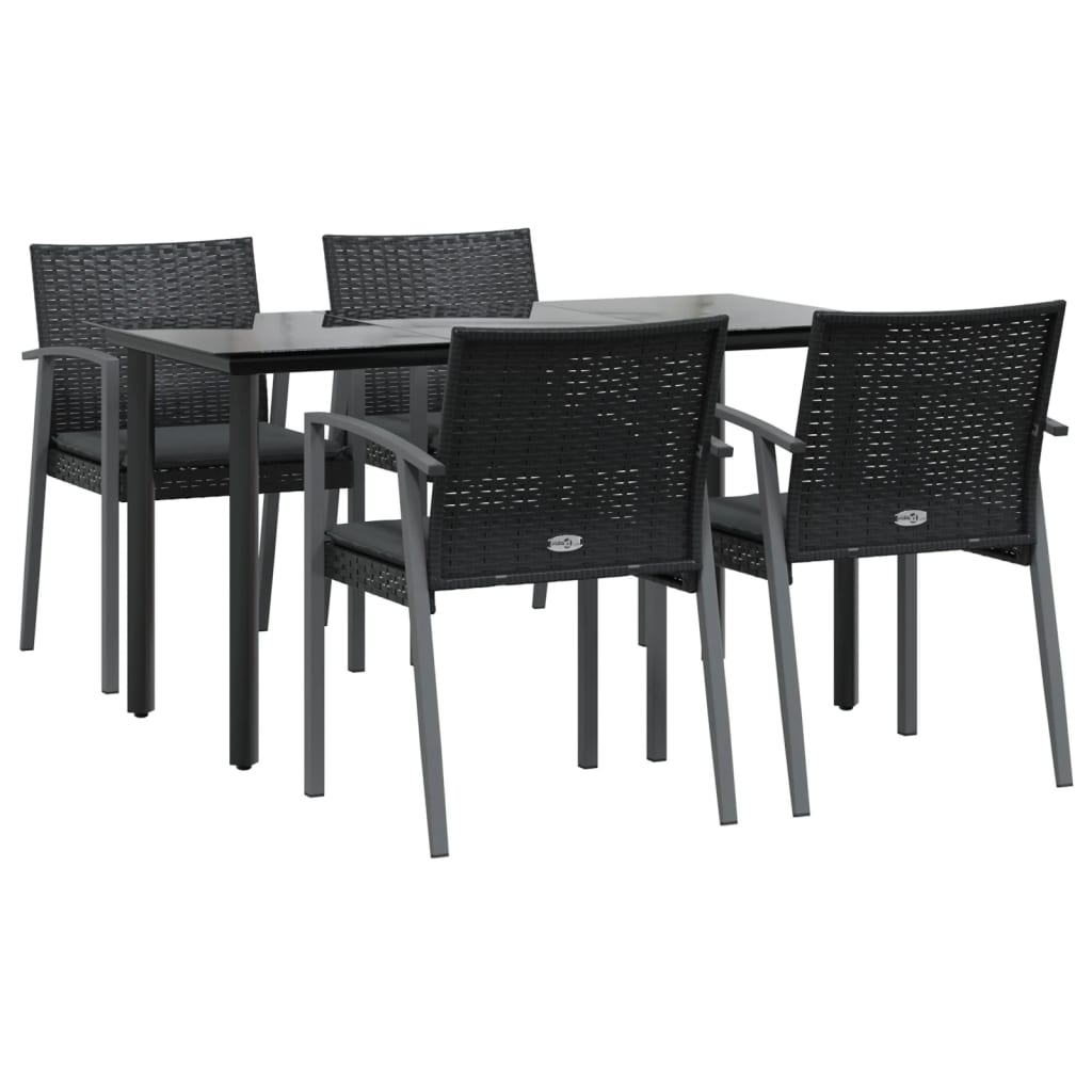 vidaXL 5-delige Tuinset met kussens poly rattan en staal
