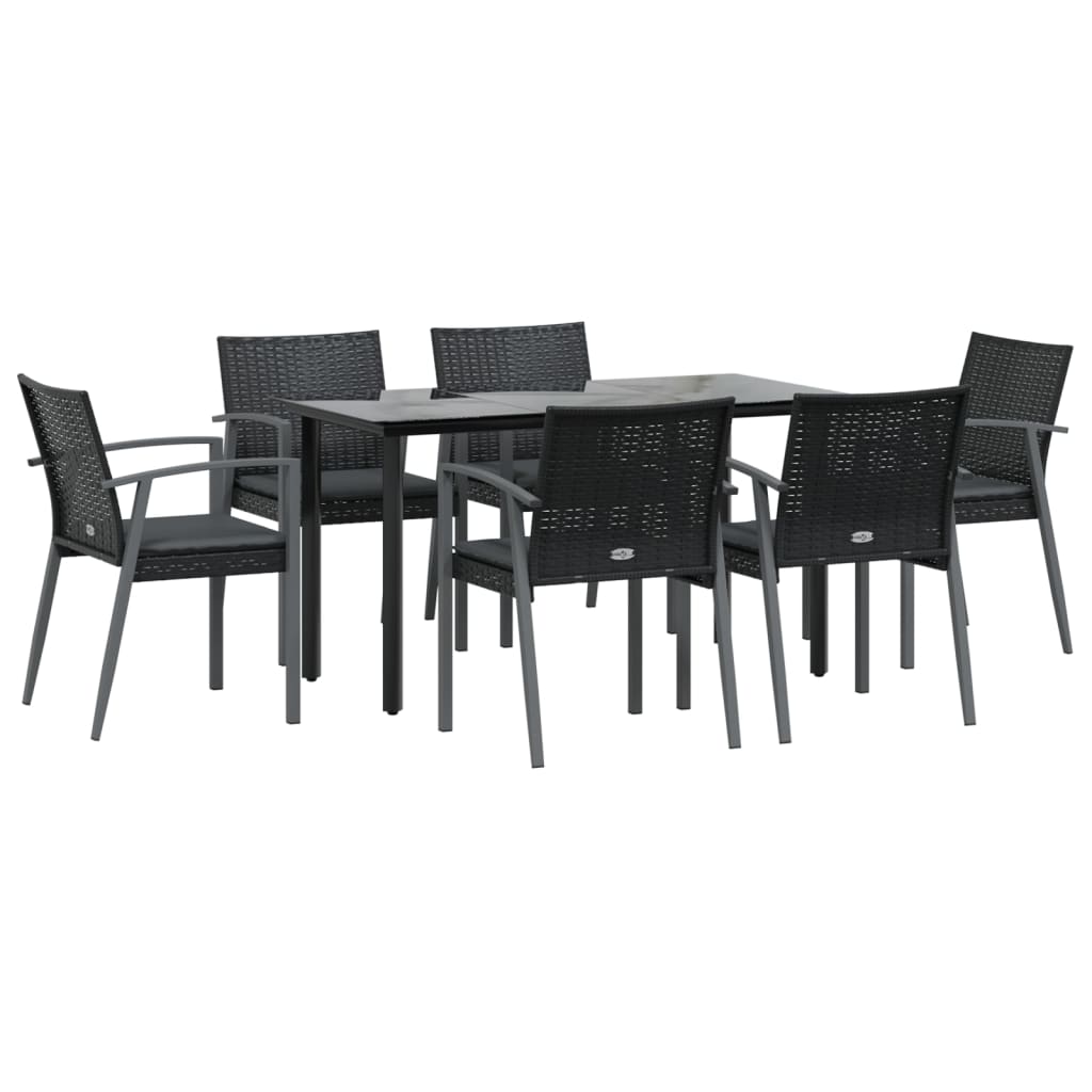 vidaXL 7-delige Tuinset met kussens poly rattan en staal