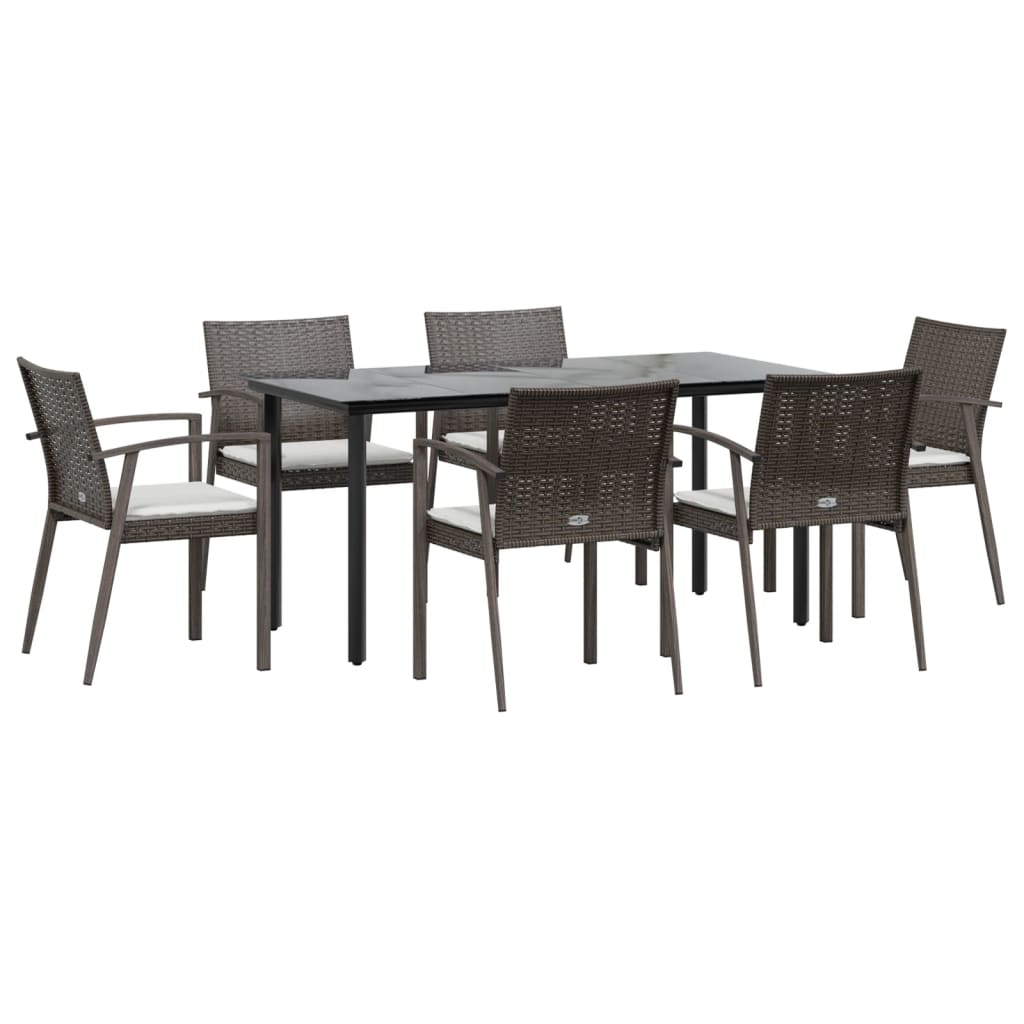 vidaXL 7-delige Tuinset met kussens poly rattan en staal afbeelding