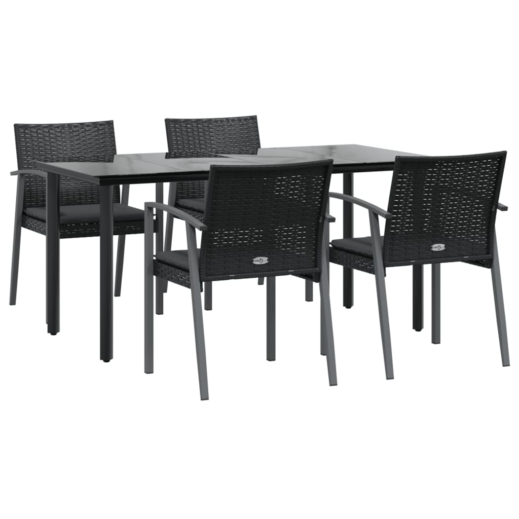 vidaXL 5-delige Tuinset met kussens poly rattan en staal