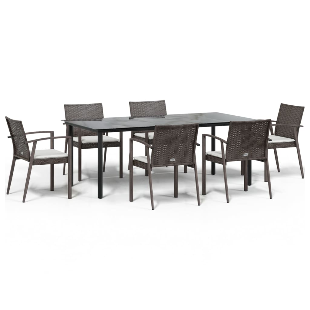 vidaXL 7-delige Tuinset met kussens poly rattan en staal