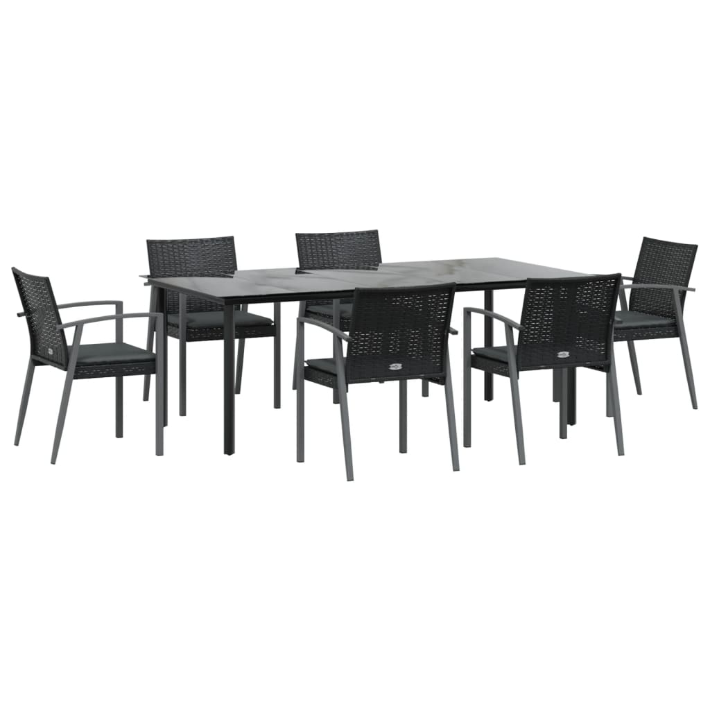 vidaXL 7-delige Tuinset met kussens poly rattan en staal