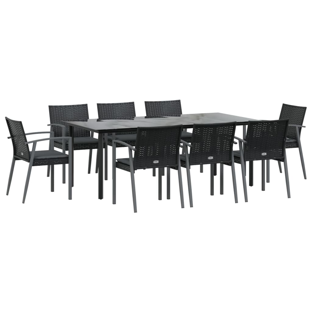 vidaXL 9 Piece Garden Dining Set with Cushions Poly Rattan and Steel