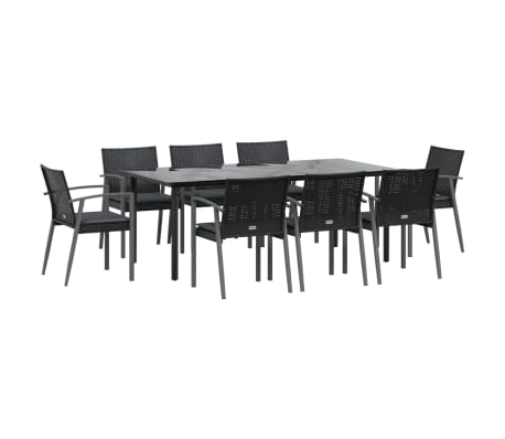 vidaXL 9 pcs conjunto de jantar p/ jardim com almofadões vime PE e aço