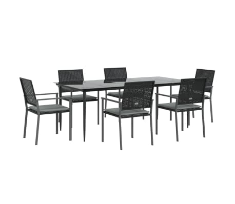 vidaXL 7-tlg. Garten-Essgruppe mit Kissen Poly Rattan und Stahl