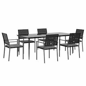 vidaXL 7-tlg. Garten-Essgruppe mit Kissen Poly Rattan und Stahl