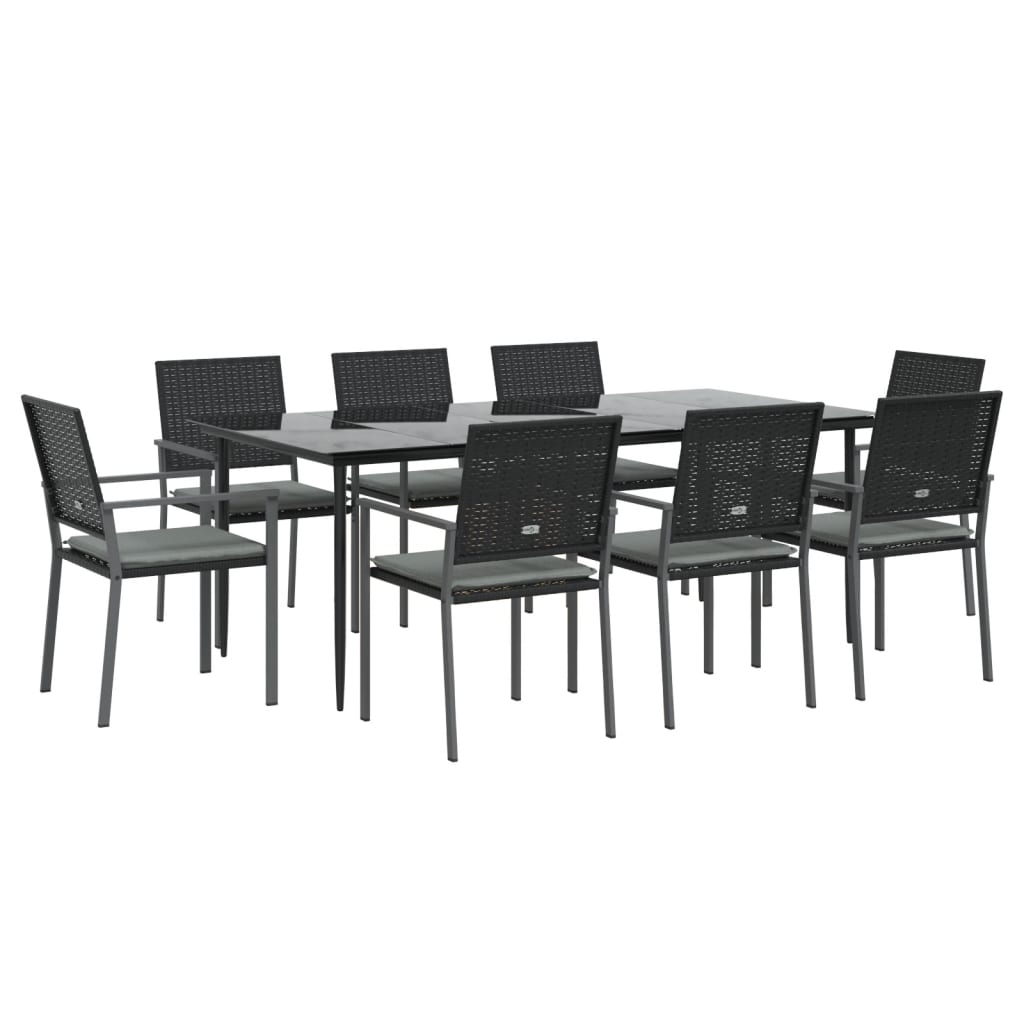 vidaXL 9-delige Tuinset met kussens poly rattan en staal afbeelding