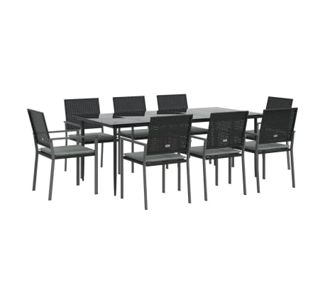 vidaXL 9-delige Tuinset met kussens poly rattan en staal