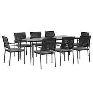vidaXL 9-delige Tuinset met kussens poly rattan en staal
