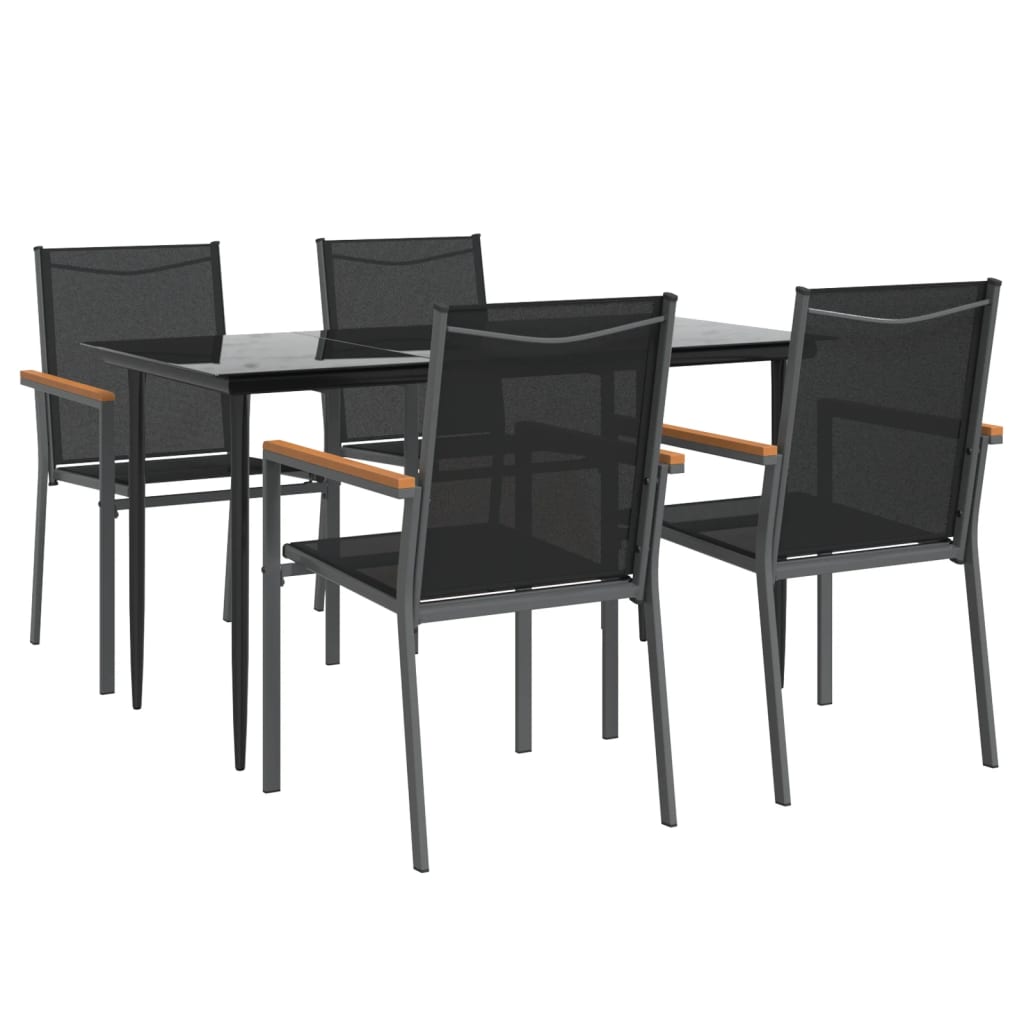 vidaXL 5 pcs conjunto de jantar para jardim textilene e aço preto