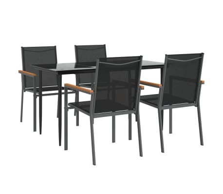 vidaXL 5 Piece Garden Dining Set Black Textilene and Steel