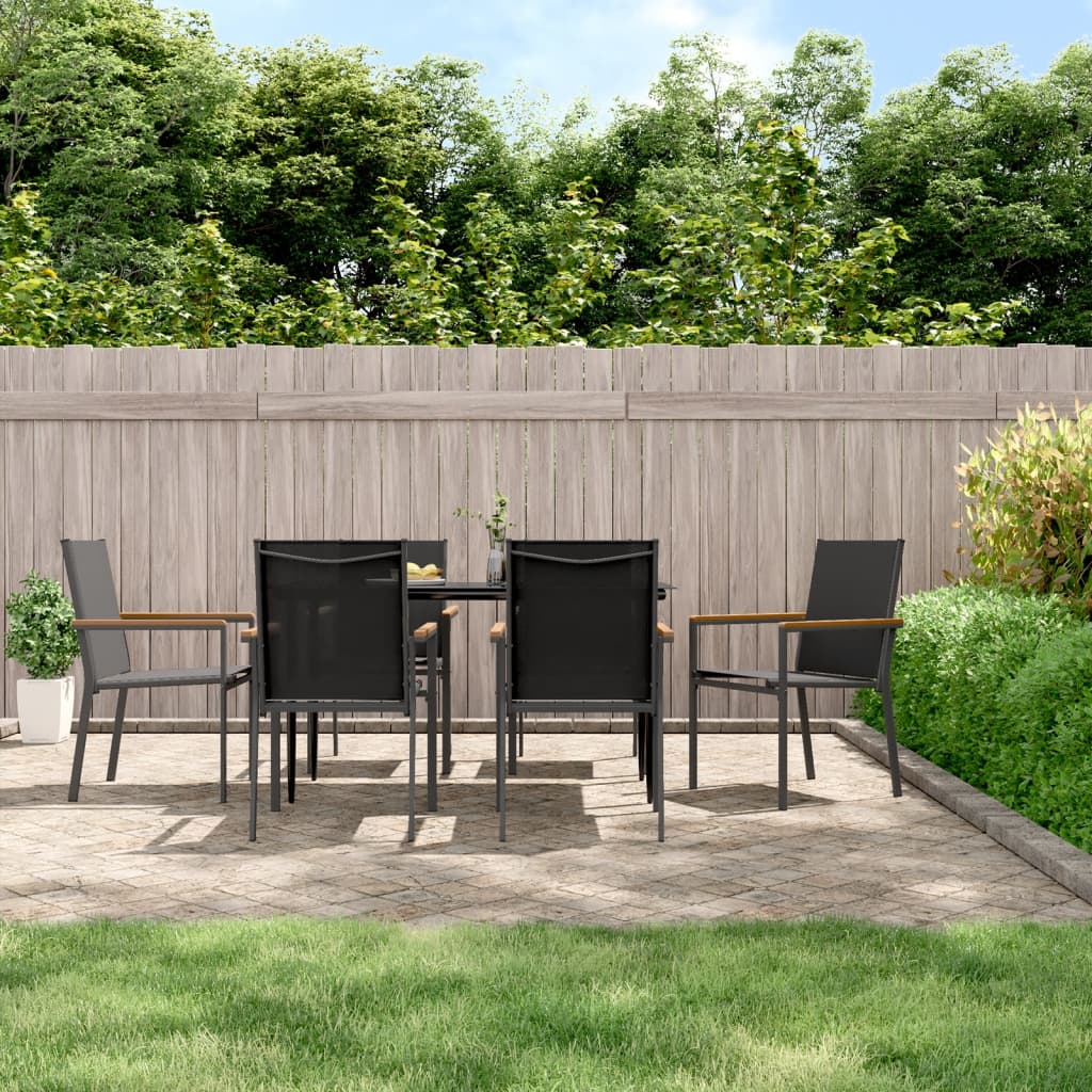 vida XL 7-tlg. Garten-Essgruppe Schwarz Textilene und Stahl