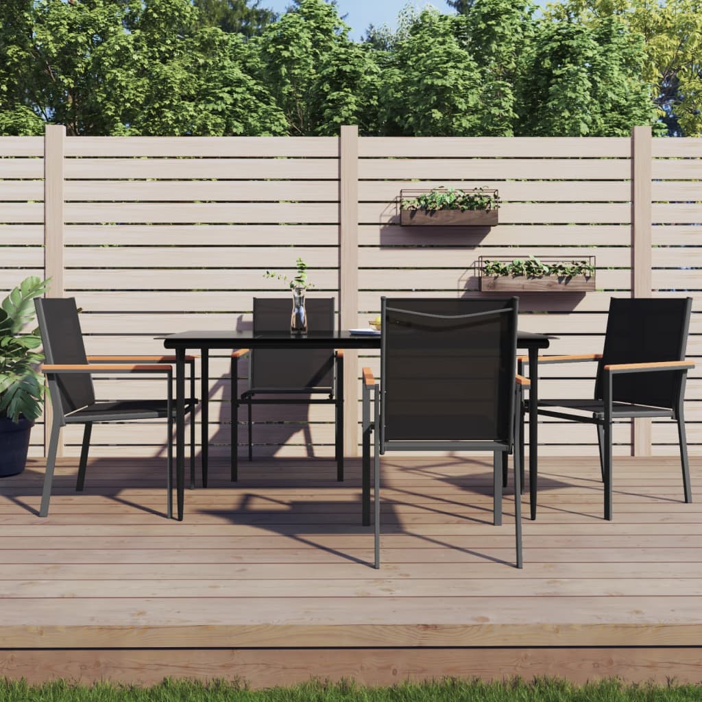 vidaXL Set mobilier de grădină, 5 piese, negru, textilenă și oțel