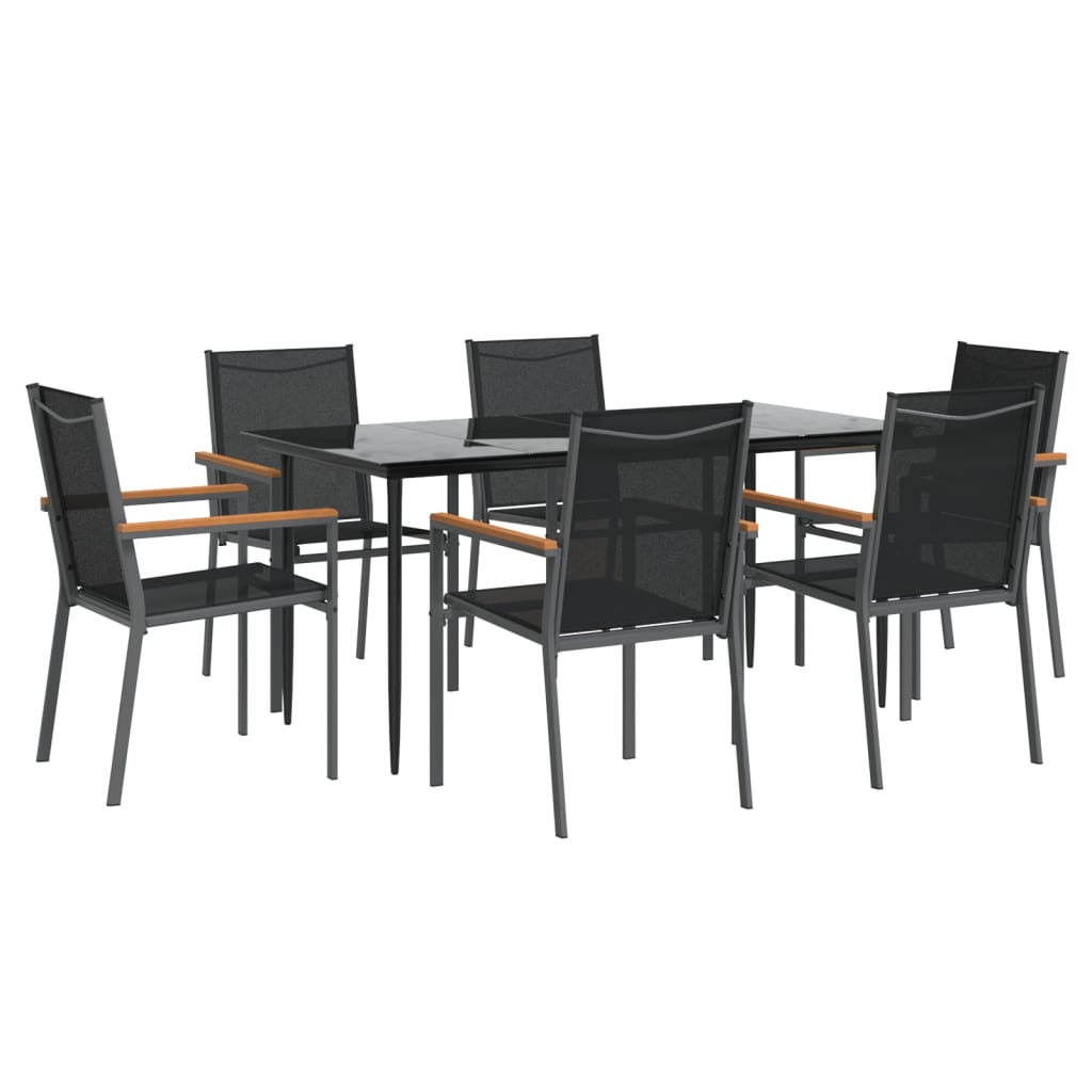 vidaXL Set mobilier de grădină, 7 piese, negru, textilenă și oțel