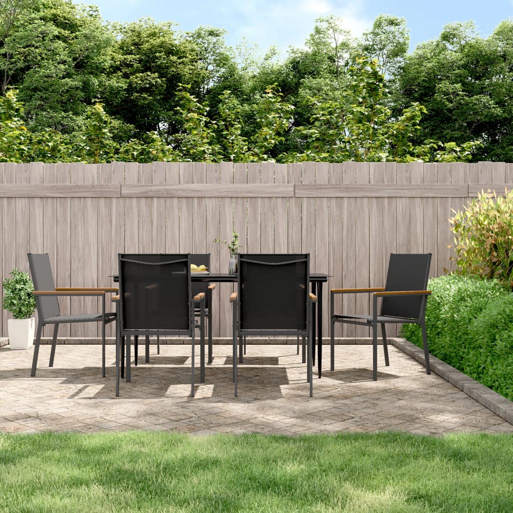 vidaXL Set mobilier de grădină, 7 piese, negru, textilenă și oțel