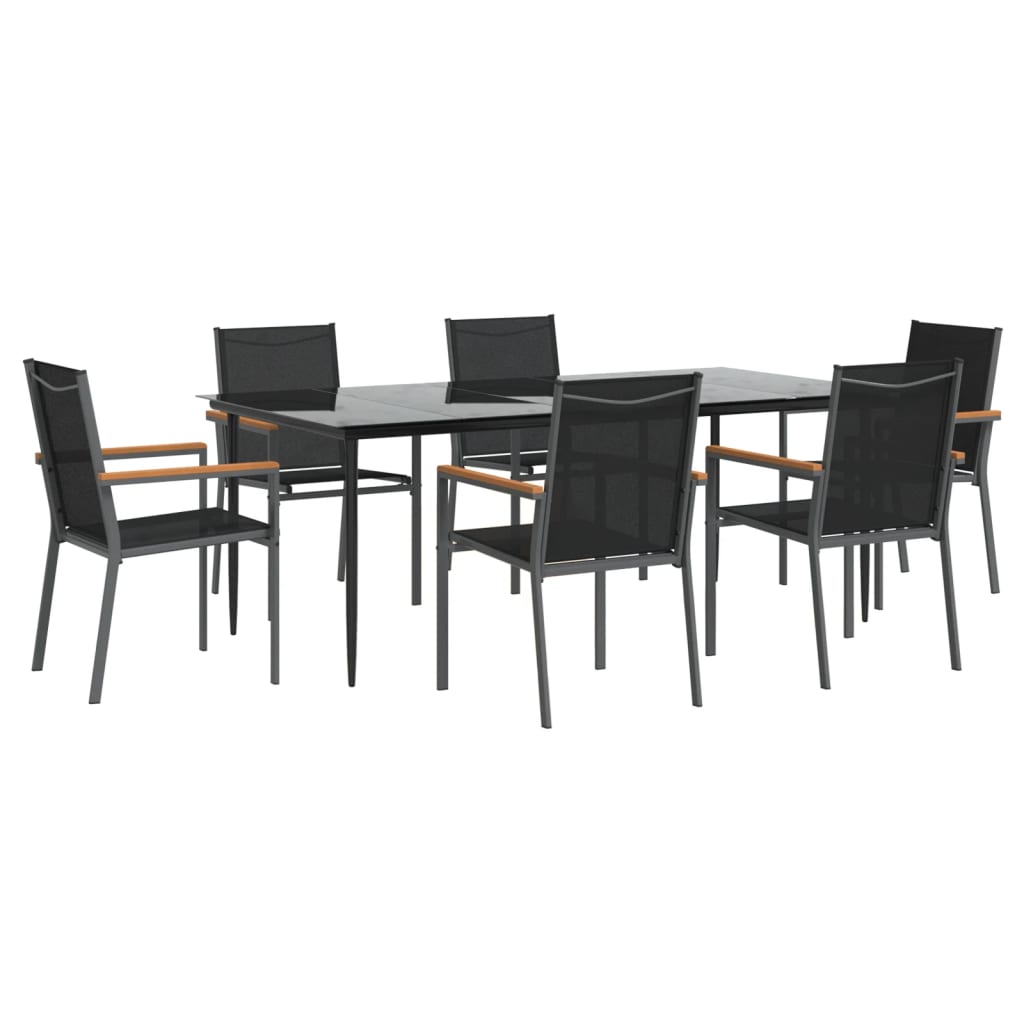 vidaXL 7 Piece Garden Dining Set Black Textilene and Steel