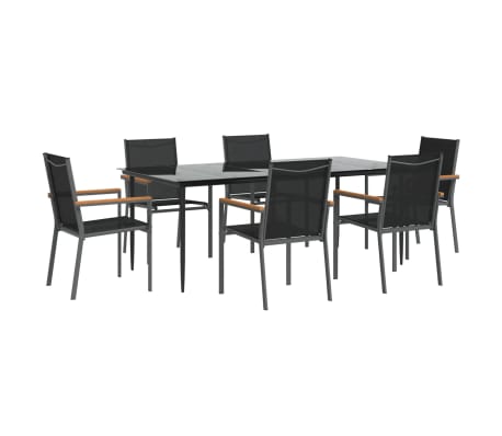 vidaXL 7 Piece Garden Dining Set Black Textilene and Steel