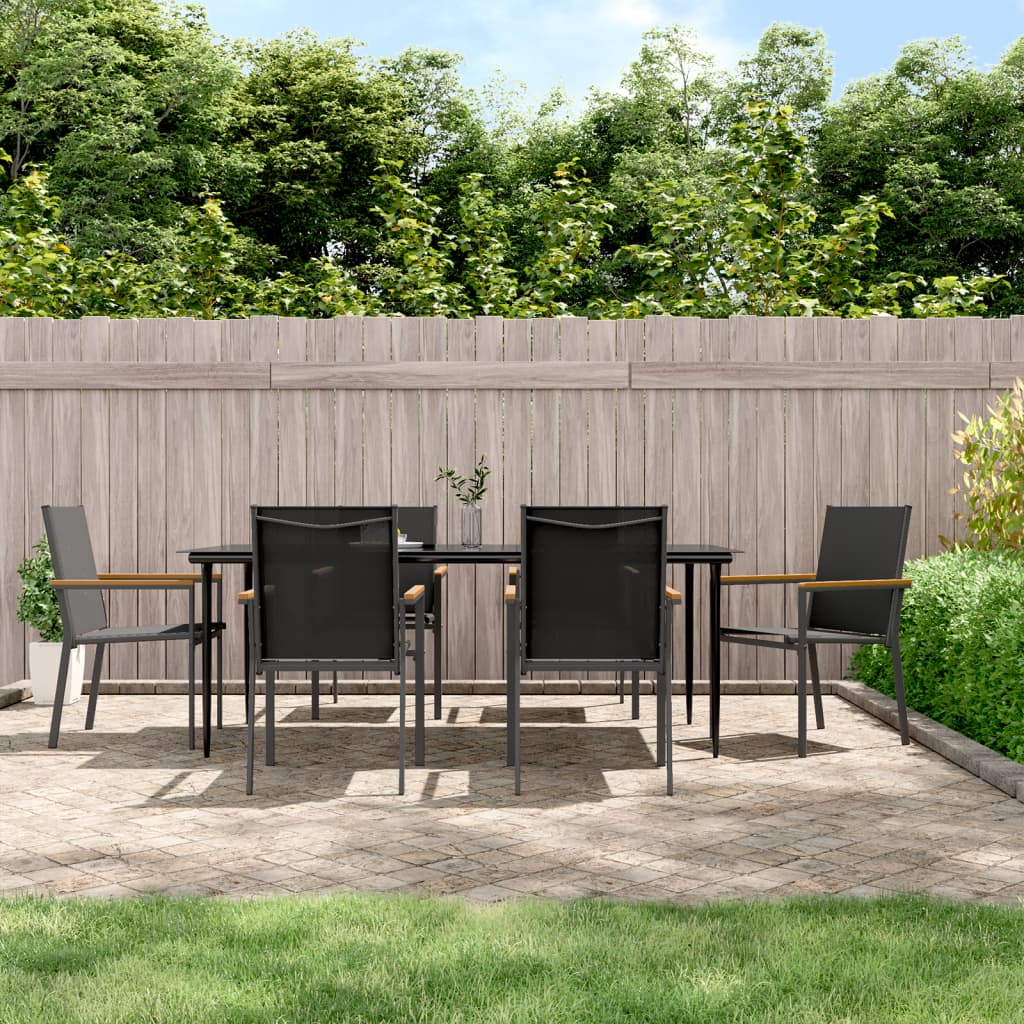 vidaXL Set mobilier de grădină, 7 piese, negru, textilenă și oțel