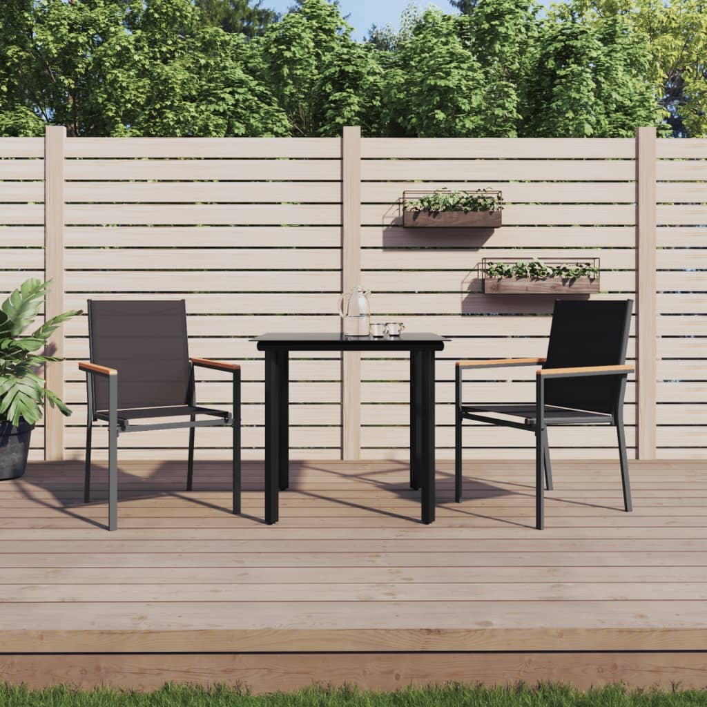 vidaXL Set mobilier de grădină, 3 piese, negru, textilenă și oțel