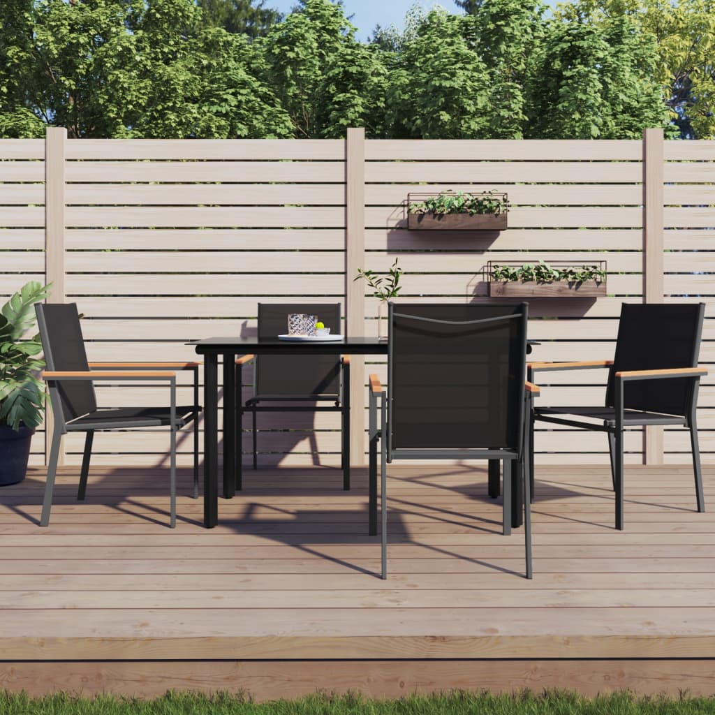 vidaXL Set mobilier de grădină, 5 piese, negru, textilenă și oțel