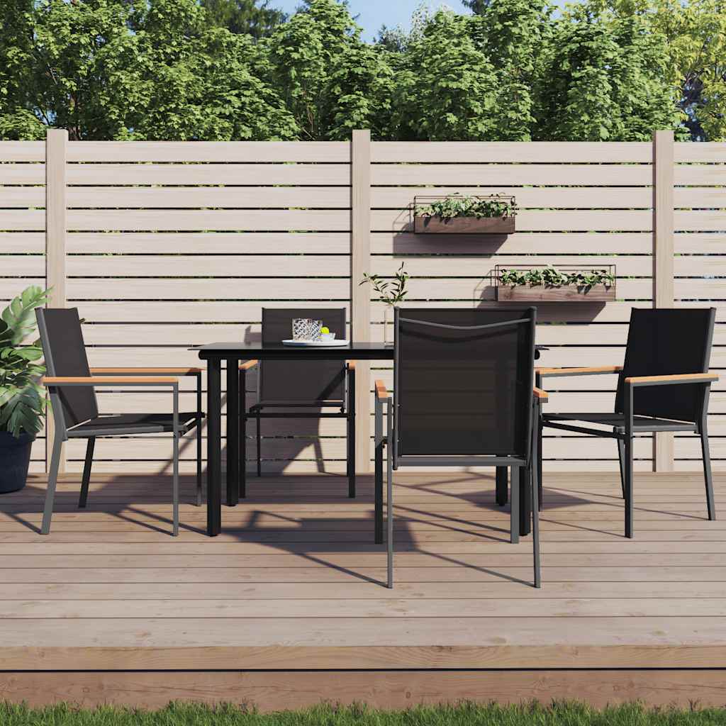 vidaXL Set mobilier de grădină, 5 piese, negru, textilenă și oțel