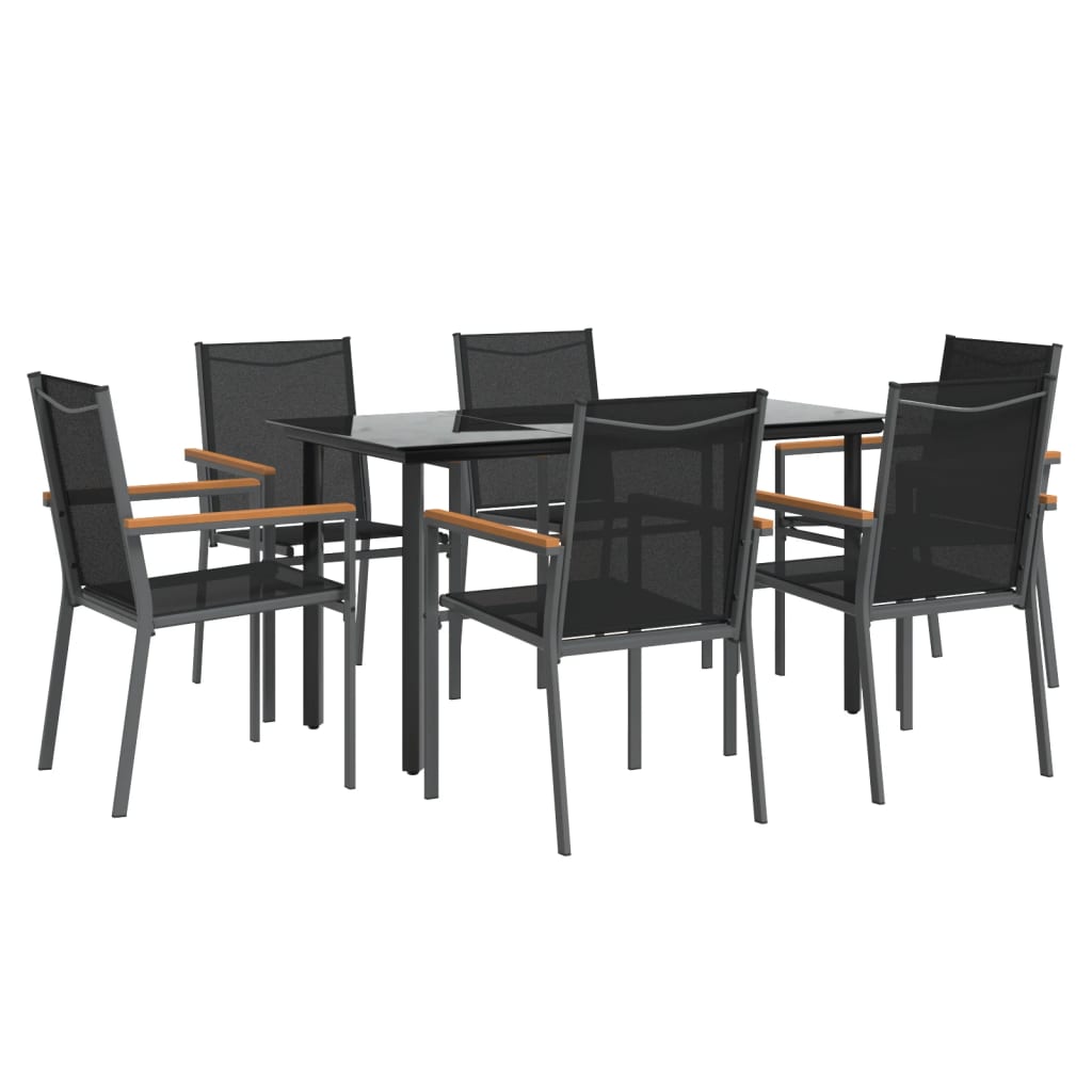 vidaXL 7 Piece Garden Dining Set Black Textilene and Steel